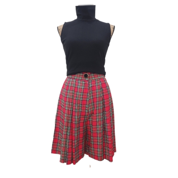 Y2K Vintage Francine Browner Plaid Flared Shorts Red/Blue, Womens Small - Picture 1 of 11